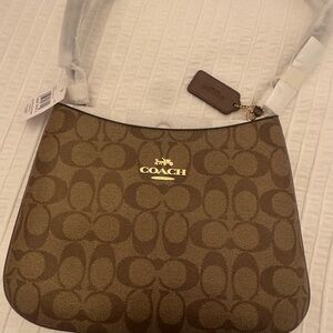 Coach Tan/Brown Signature Canvas Shoulder Bag with Gold Hardware - NWT